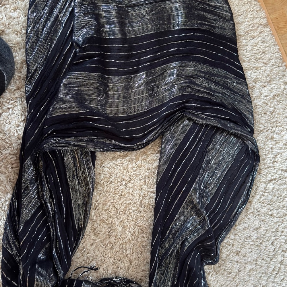 Metallic Black and Silver Metallic Stripe Scarf / Shawl - Picture 6 of 8